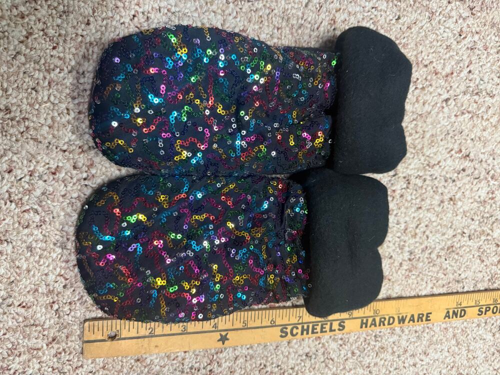Handmade Adult Mittens S/M Sparkly Sequin Knit Winter Gloves Soft Warm